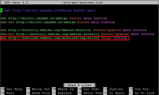 sources list webmin vps